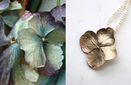 绣球花 : 绣球花寓意着希望和幸福。Michaud采用青铜复制出绣球花瓣上原本细节，全手绘彩铜工艺更绽放出永恒的凝彩光泽。
